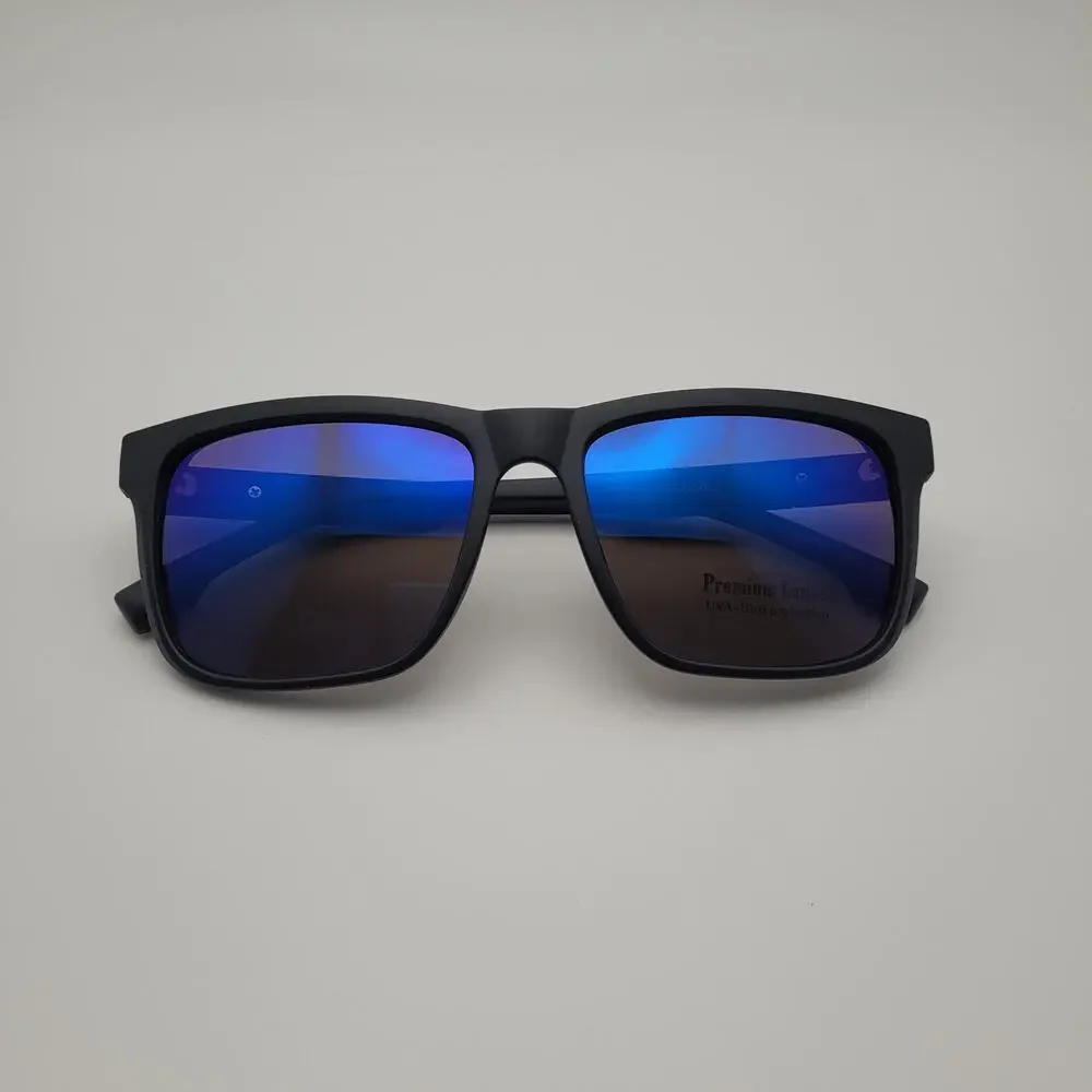 Black Sport Sunglasses Blue Mirrored Lense Blue Stripes Streetwear Retro Summer